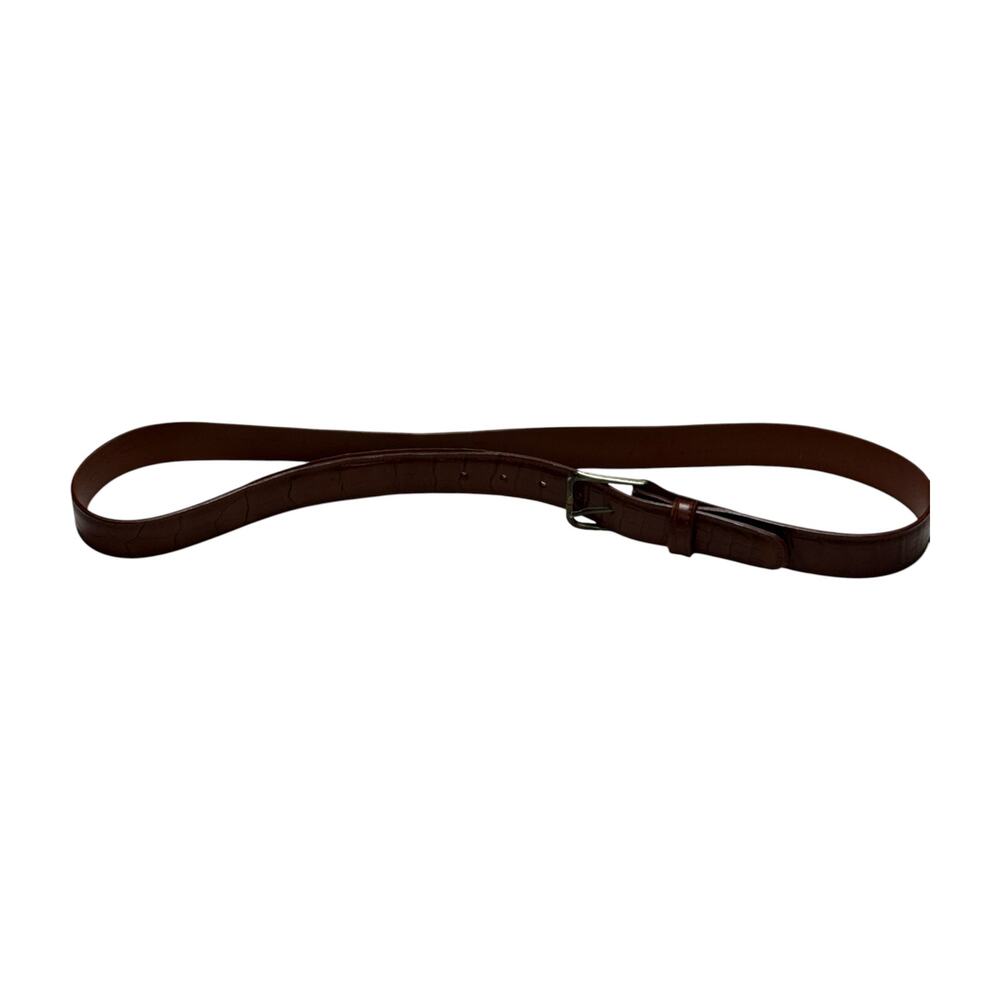 Brown Croc Embossed Leather Belt Antiqued Buckle 37 Inches - Picture 6 of 6